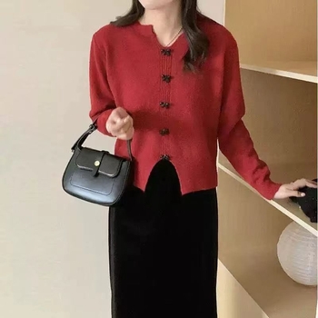 Kardigan od poliestera, francuski stil, okrugli izrez, dugi rukavi, duljina 50–65 cm