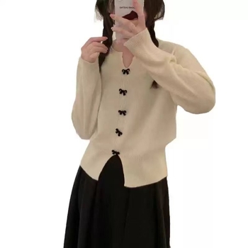 Kardigan od poliestera, francuski stil, okrugli izrez, dugi rukavi, duljina 50–65 cm