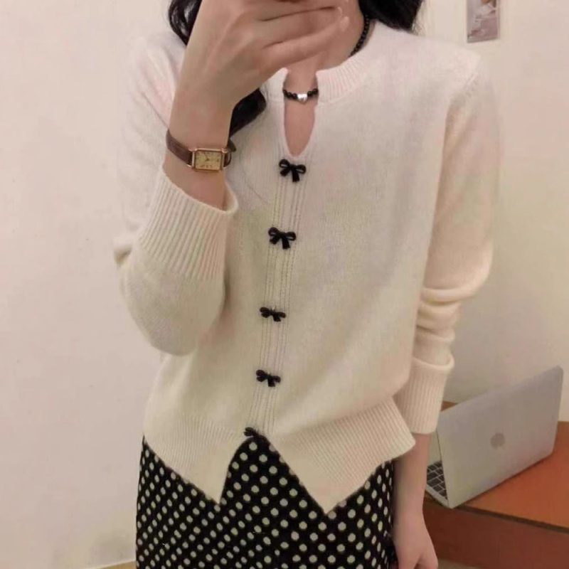 Kardigan od poliestera, francuski stil, okrugli izrez, dugi rukavi, duljina 50–65 cm