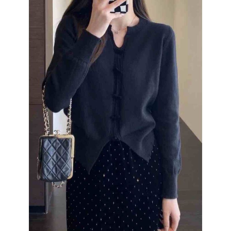 Kardigan od poliestera, francuski stil, okrugli izrez, dugi rukavi, duljina 50–65 cm
