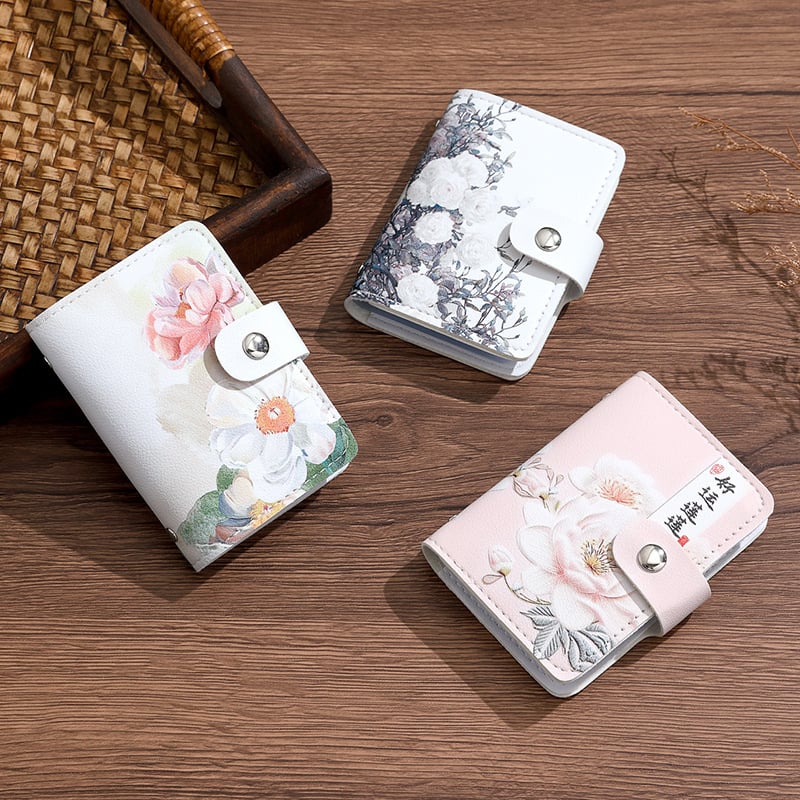 Novčanik za kartice u stilu uljne slike s floralnim uzorkom, PU materijal, 1 preklop, sklopiv, PU podstava (PU materijal, Floralni uzorak, 1 preklop, sklopiv, PU podstava)