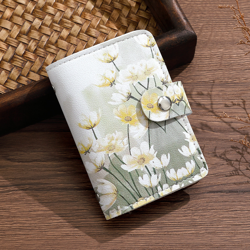 Novčanik za kartice u stilu uljne slike s floralnim uzorkom, PU materijal, 1 preklop, sklopiv, PU podstava (PU materijal, Floralni uzorak, 1 preklop, sklopiv, PU podstava)