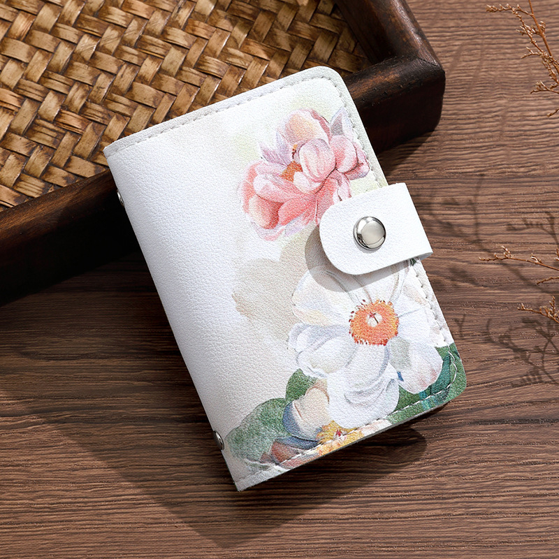 Novčanik za kartice u stilu uljne slike s floralnim uzorkom, PU materijal, 1 preklop, sklopiv, PU podstava (PU materijal, Floralni uzorak, 1 preklop, sklopiv, PU podstava)