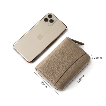 Portcard în stil acordeon din piele naturală top-grain, model solid, unisex, bi-fold, căptușeală din piele sintetică, anti-furt