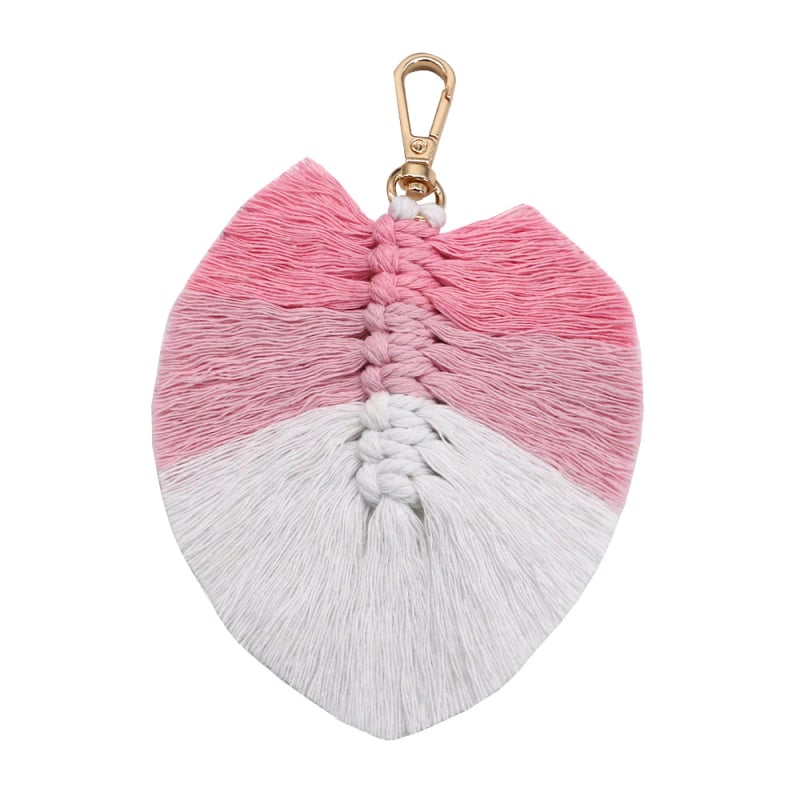 Κλειδοθήκη με χειροποίητο πλεκτό φύλλο, μποέμ φούντα με φτερά, 91–100% βαμβάκι, ριγέ μοτίβο, τετράγωνο σχήμα