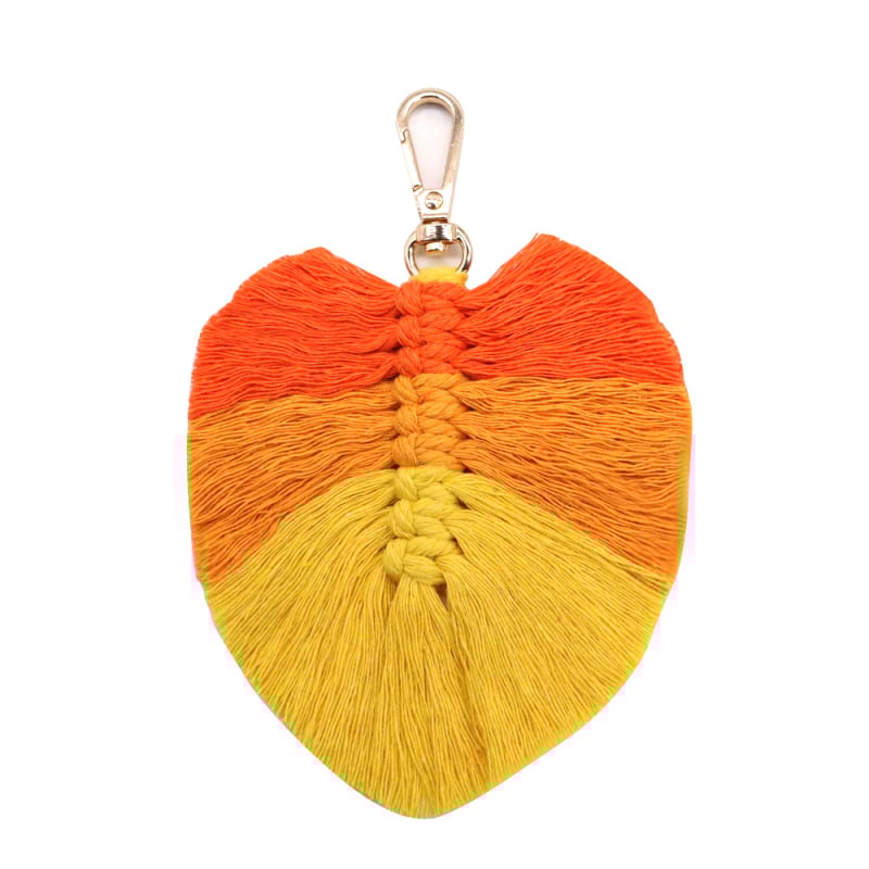 Κλειδοθήκη με χειροποίητο πλεκτό φύλλο, μποέμ φούντα με φτερά, 91–100% βαμβάκι, ριγέ μοτίβο, τετράγωνο σχήμα