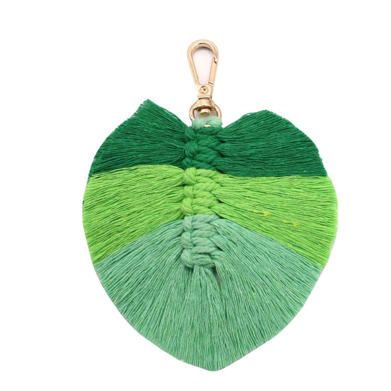 Κλειδοθήκη με χειροποίητο πλεκτό φύλλο, μποέμ φούντα με φτερά, 91–100% βαμβάκι, ριγέ μοτίβο, τετράγωνο σχήμα