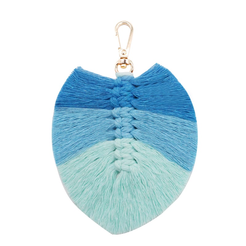 Κλειδοθήκη με χειροποίητο πλεκτό φύλλο, μποέμ φούντα με φτερά, 91–100% βαμβάκι, ριγέ μοτίβο, τετράγωνο σχήμα