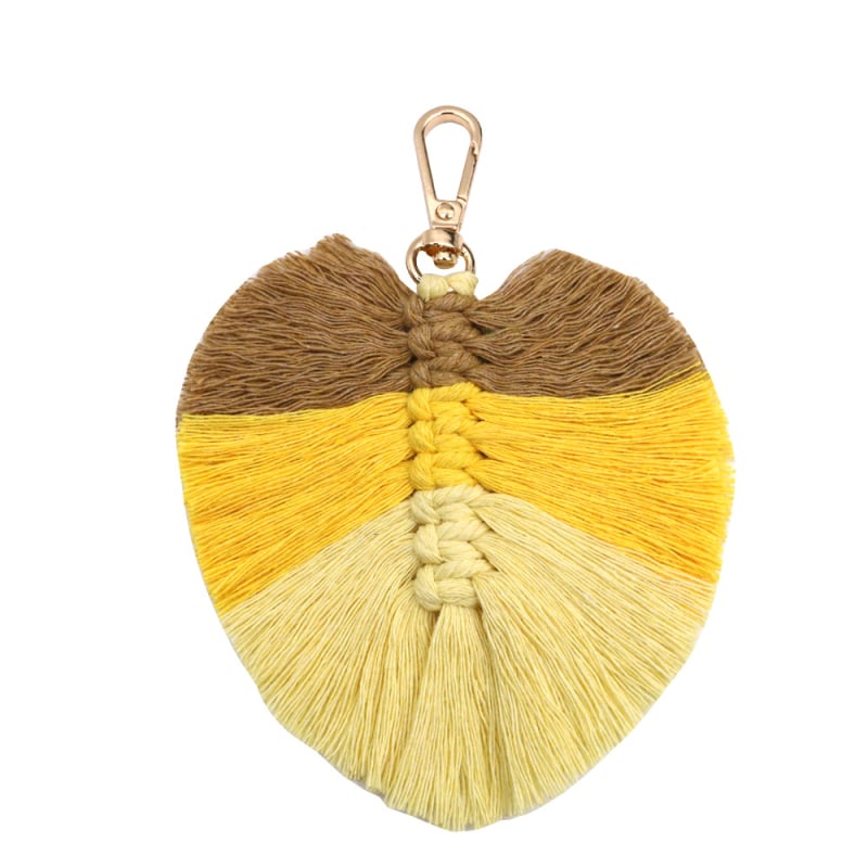 Κλειδοθήκη με χειροποίητο πλεκτό φύλλο, μποέμ φούντα με φτερά, 91–100% βαμβάκι, ριγέ μοτίβο, τετράγωνο σχήμα