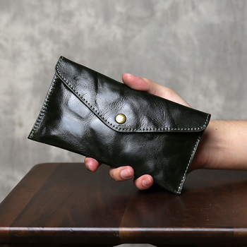 Dugi novčanik od prave kože, gornji sloj kože, 2 preklopa, ulični stil, unisex clutch