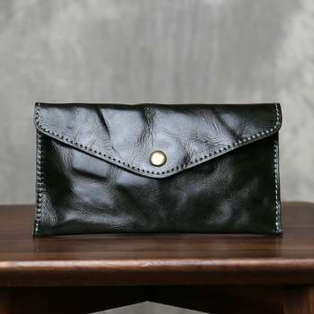 Dugi novčanik od prave kože, gornji sloj kože, 2 preklopa, ulični stil, unisex clutch