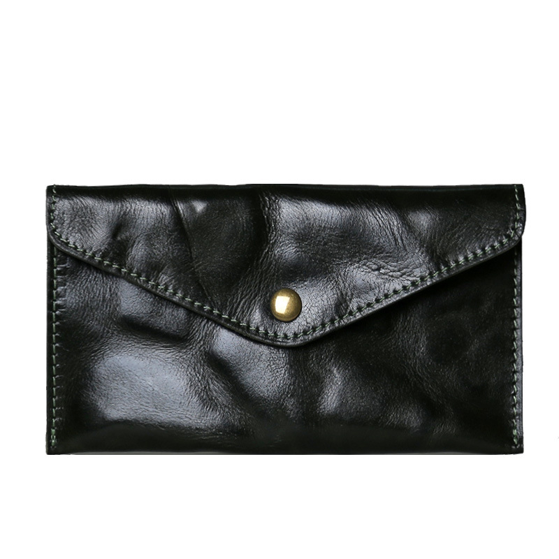 Dugi novčanik od prave kože, gornji sloj kože, 2 preklopa, ulični stil, unisex clutch