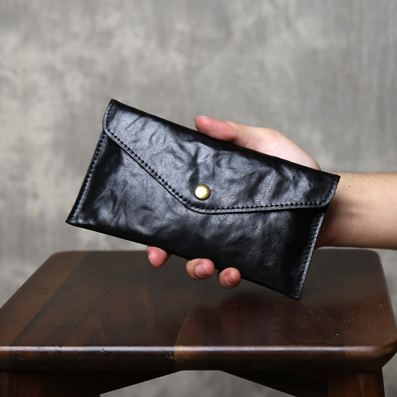 Dugi novčanik od prave kože, gornji sloj kože, 2 preklopa, ulični stil, unisex clutch