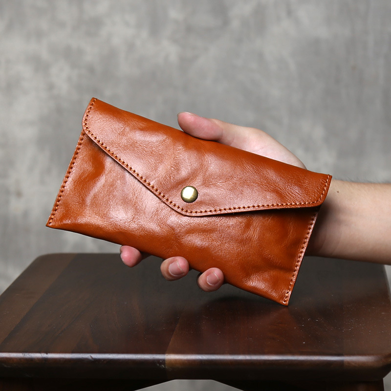 Dugi novčanik od prave kože, gornji sloj kože, 2 preklopa, ulični stil, unisex clutch