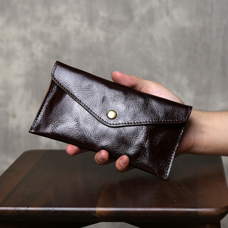 Dugi novčanik od prave kože, gornji sloj kože, 2 preklopa, ulični stil, unisex clutch