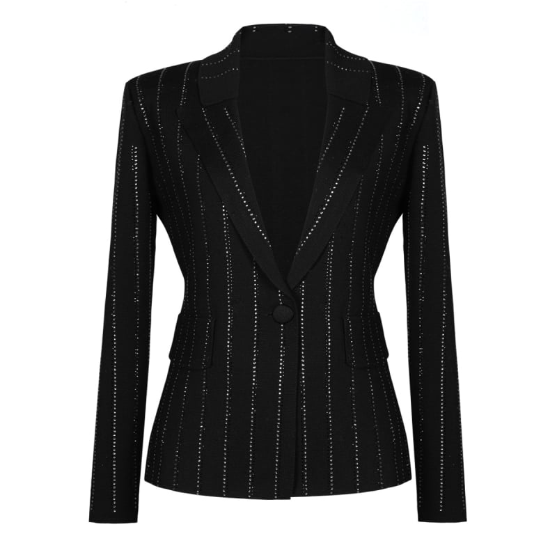 Dámsky štíhly pletený kabát z viskózy (70–80%), dlhé rukávy, golier v štýle saka, zapínanie na jedno tlačidlo