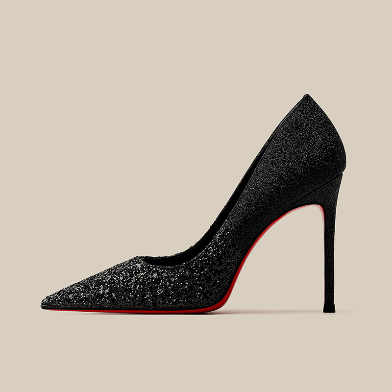 Ženske štikle s oštrim nosom, glitter vamp, stiletto potpetica, visina potpetice iznad 8 cm