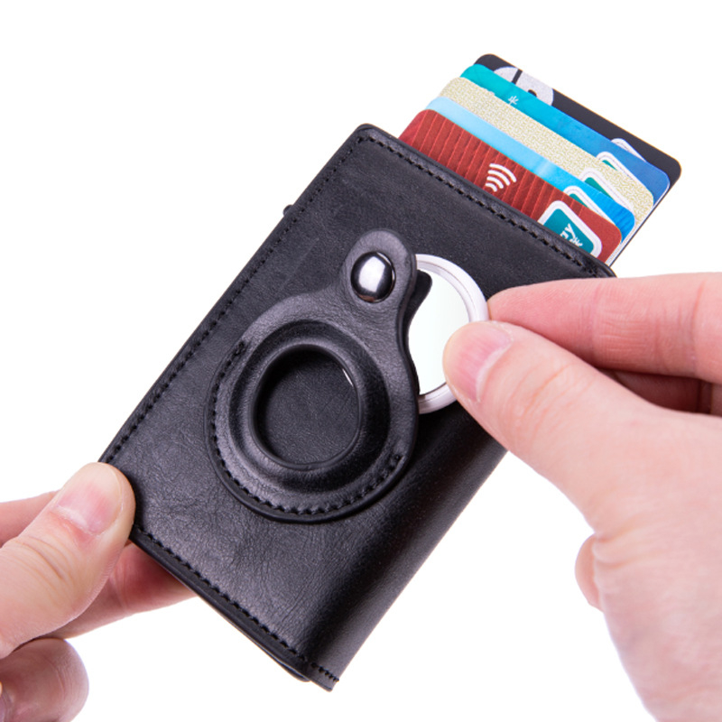 AirTag držač kartica s RFID zaštitom - PU koža, kapacitet 6 kartica, debljina 13 mm