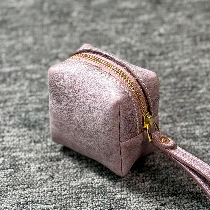 Novčanik za novčiće od prave kože, biljno tanisana koža, gradski minimalistički stil, unisex, podstava od poliester-pamuka