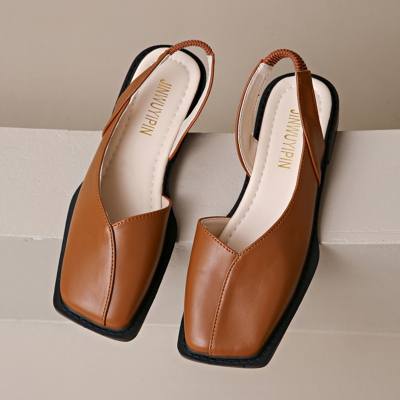 Női Toe-Cap Szandál – Négyzetes Orr, PU Felsőrész, Gumitalp, Alacsony Profil, Elasztikus Pánt