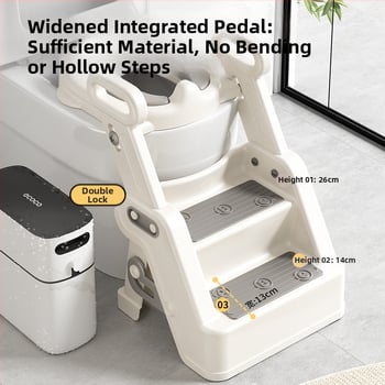 Детски стъпаловиден помощник за тоалет с ръкохватка, стъпало за трениране и независимо ползване