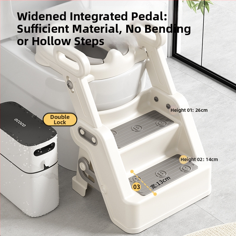 Детски стъпаловиден помощник за тоалет с ръкохватка, стъпало за трениране и независимо ползване