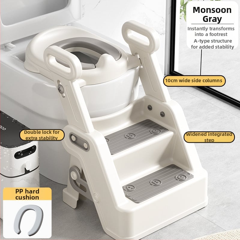 Детски стъпаловиден помощник за тоалет с ръкохватка, стъпало за трениране и независимо ползване