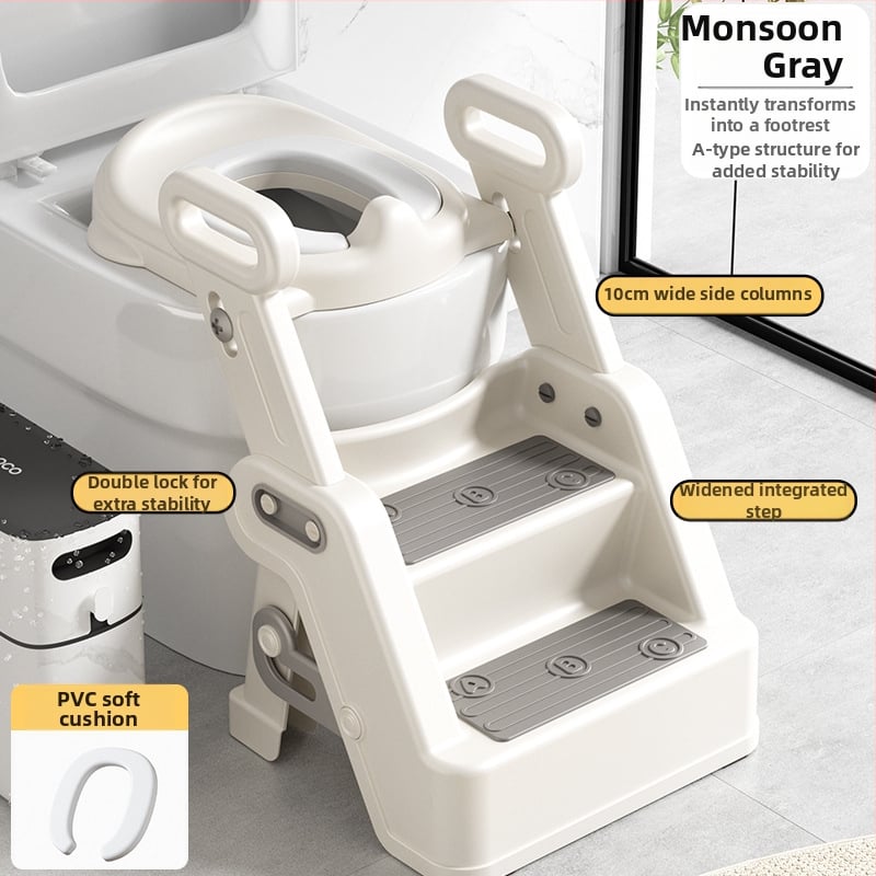 Детски стъпаловиден помощник за тоалет с ръкохватка, стъпало за трениране и независимо ползване