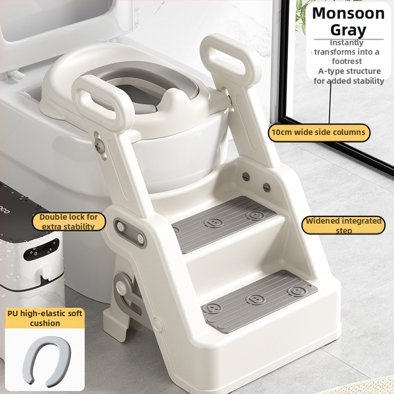 Детски стъпаловиден помощник за тоалет с ръкохватка, стъпало за трениране и независимо ползване
