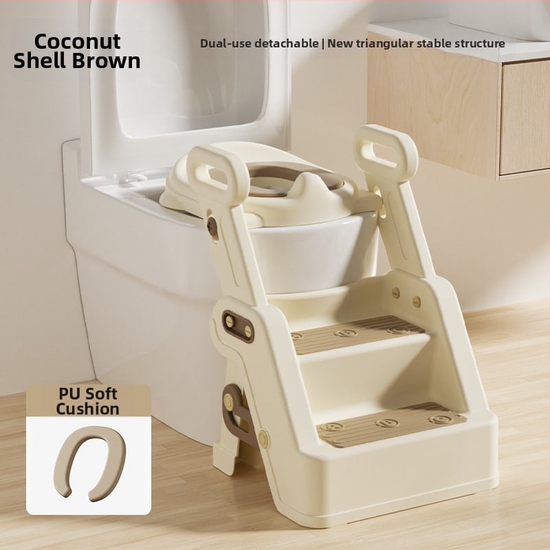 Детски стъпаловиден помощник за тоалет с ръкохватка, стъпало за трениране и независимо ползване
