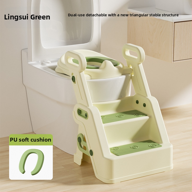 Детски стъпаловиден помощник за тоалет с ръкохватка, стъпало за трениране и независимо ползване