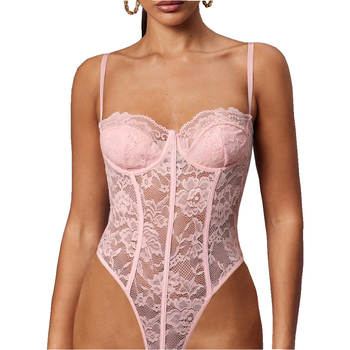 Mouyi Camisole Bodý z čipkou s kvetinovým vzorom, priehľadné, úzky strih, dĺžka 40–50 cm, polyester 90–95%