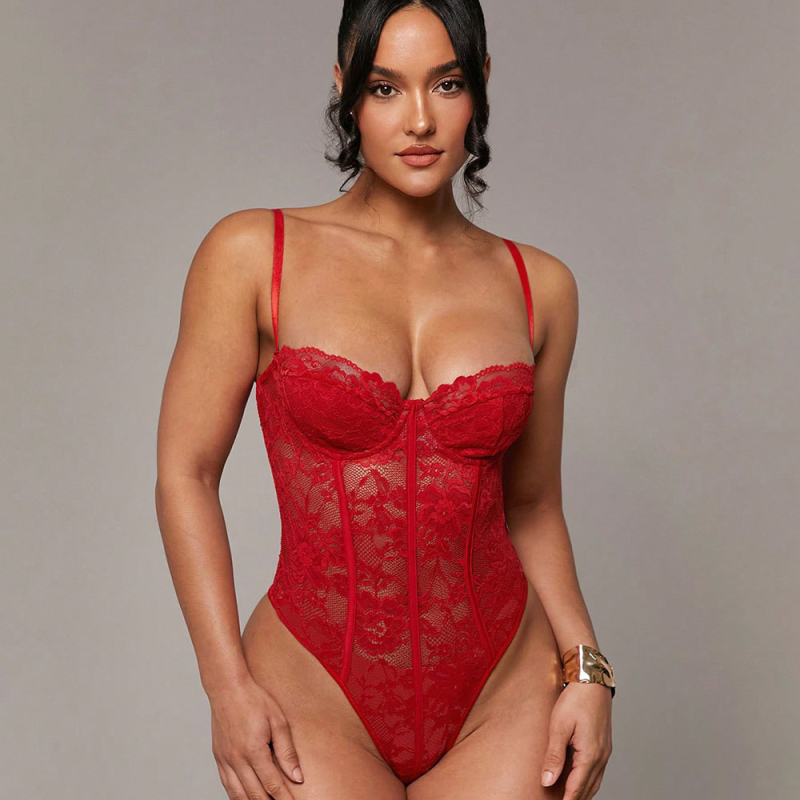 Mouyi Camisole Bodý z čipkou s kvetinovým vzorom, priehľadné, úzky strih, dĺžka 40–50 cm, polyester 90–95%