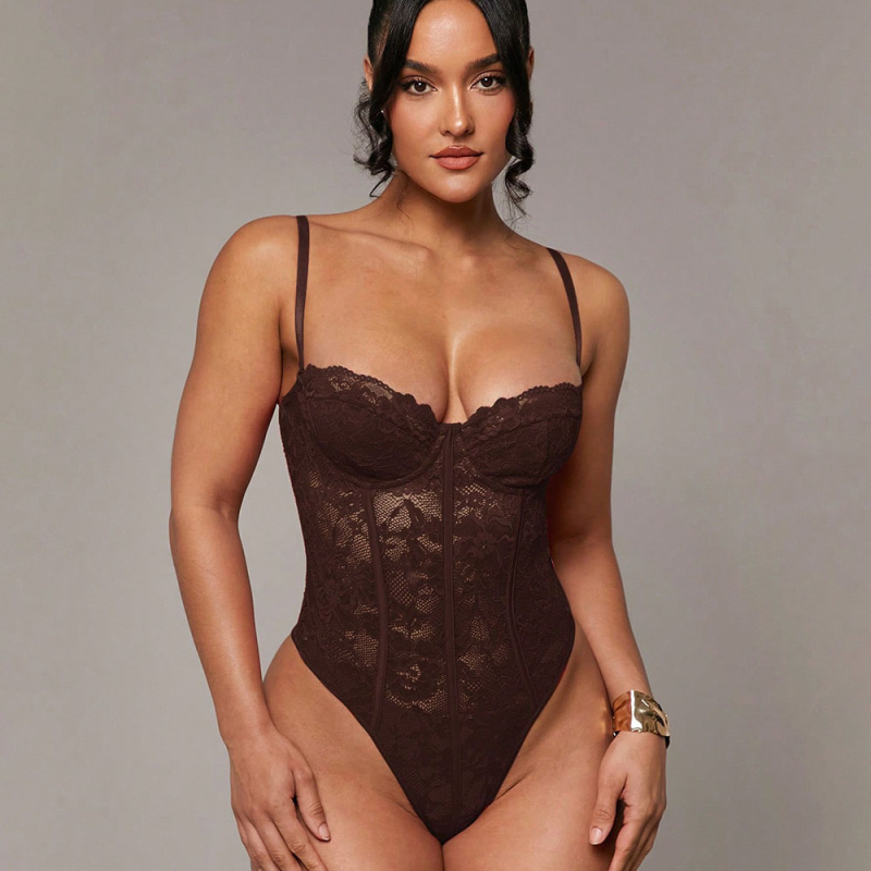 Mouyi Camisole Bodý z čipkou s kvetinovým vzorom, priehľadné, úzky strih, dĺžka 40–50 cm, polyester 90–95%