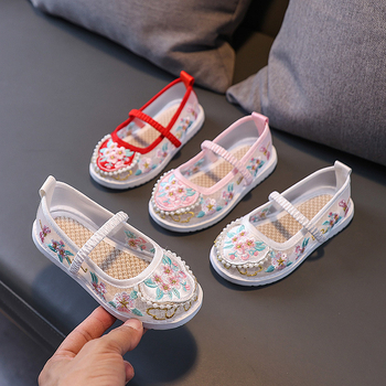 Pantofi pentru copii în stil tradițional chinezesc, cu broderie și partea superioară din plasă, bandă elastică – respirabili, ușori, talpă din cauciuc antiderapant