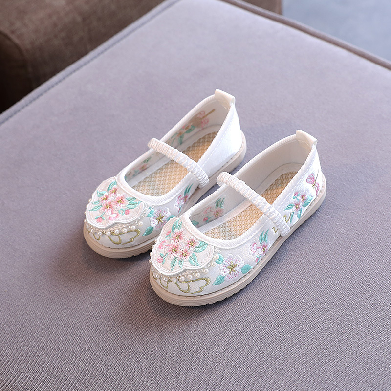 Pantofi pentru copii în stil tradițional chinezesc, cu broderie și partea superioară din plasă, bandă elastică – respirabili, ușori, talpă din cauciuc antiderapant