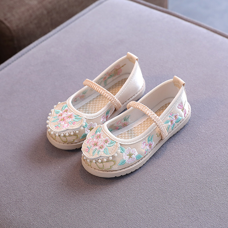 Pantofi pentru copii în stil tradițional chinezesc, cu broderie și partea superioară din plasă, bandă elastică – respirabili, ușori, talpă din cauciuc antiderapant