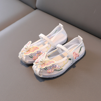 Pantofi pentru fete în stil chinezesc - Stil etnic, partea superioară brodată din material textil, bandă elastică (căptușeală din țesătură; vamp din bumbac; talpă din cauciuc)