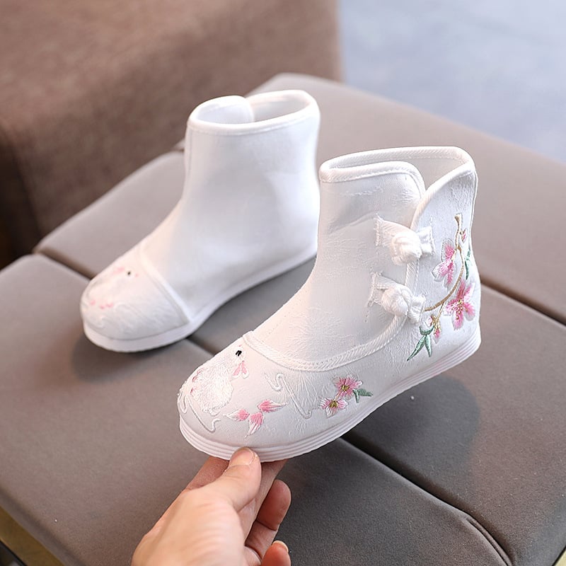 Lányok Hanfu cipő fleece-béléssel, hímzett, kínai stílusú csizmák jelmeztáncra