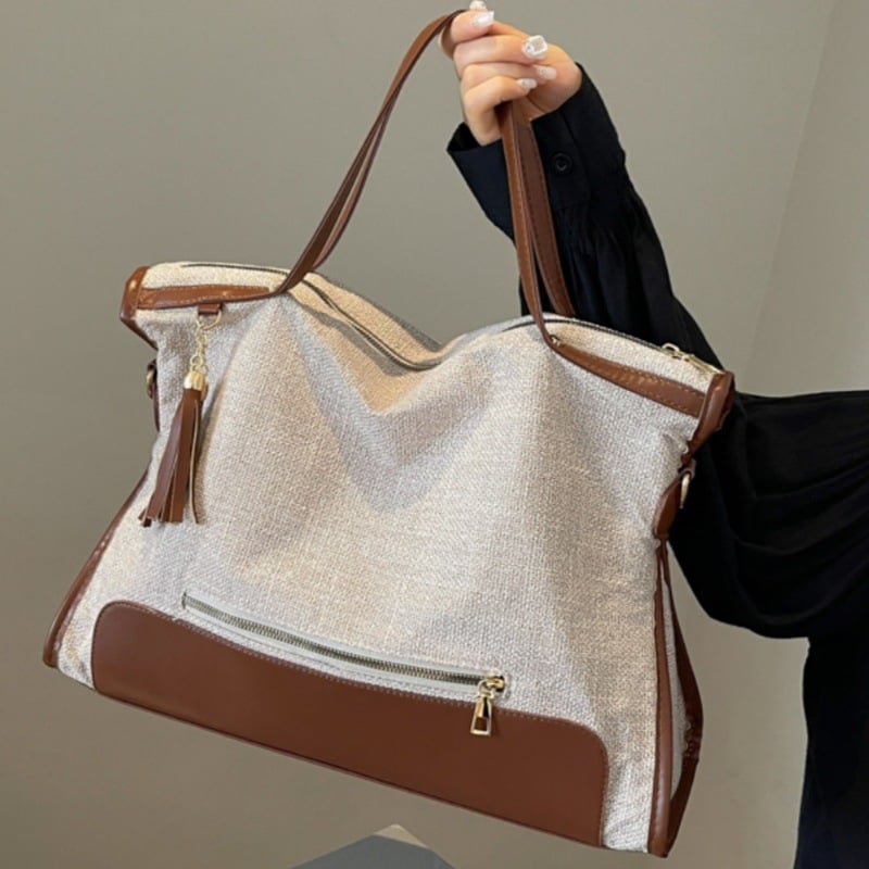 Decai női vászon tote táska, utcai trend, cipzár, horizontális négyszögletes forma