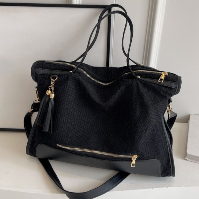 Decai női vászon tote táska, utcai trend, cipzár, horizontális négyszögletes forma