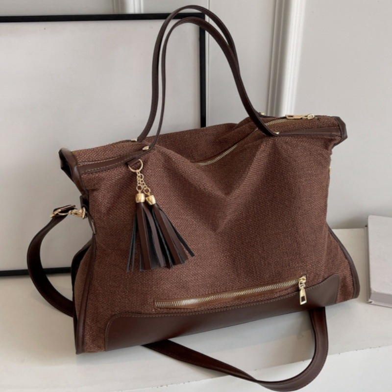 Decai női vászon tote táska, utcai trend, cipzár, horizontális négyszögletes forma