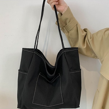 Kanvas tote torba za žene, gradski minimalistički stil, uspravni kvadratni oblik, otvoreni način otvaranja, unutarnja laminirana džep s zatvaračem