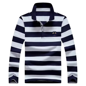 Ανδρικό πόλο με μακριά μανίκια, Slim fit, 3D ριγέ σχέδιο, ύφασμα Bird's Eye, πολυεστέρας, φθινόπωρο 2025, καθημερινή και επαγγελματική casual χρήση