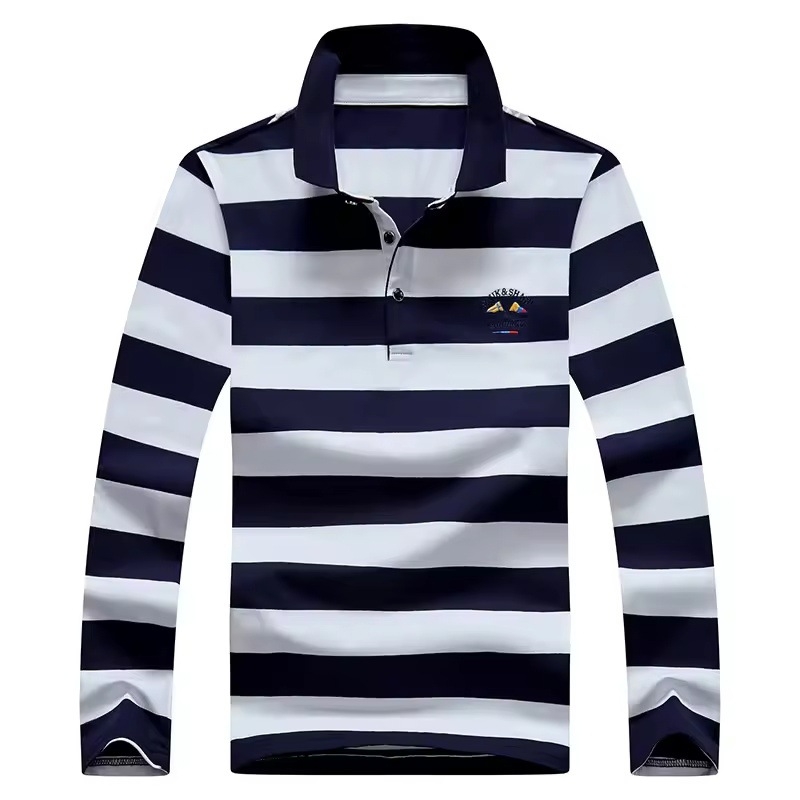 Ανδρικό πόλο με μακριά μανίκια, Slim fit, 3D ριγέ σχέδιο, ύφασμα Bird's Eye, πολυεστέρας, φθινόπωρο 2025, καθημερινή και επαγγελματική casual χρήση