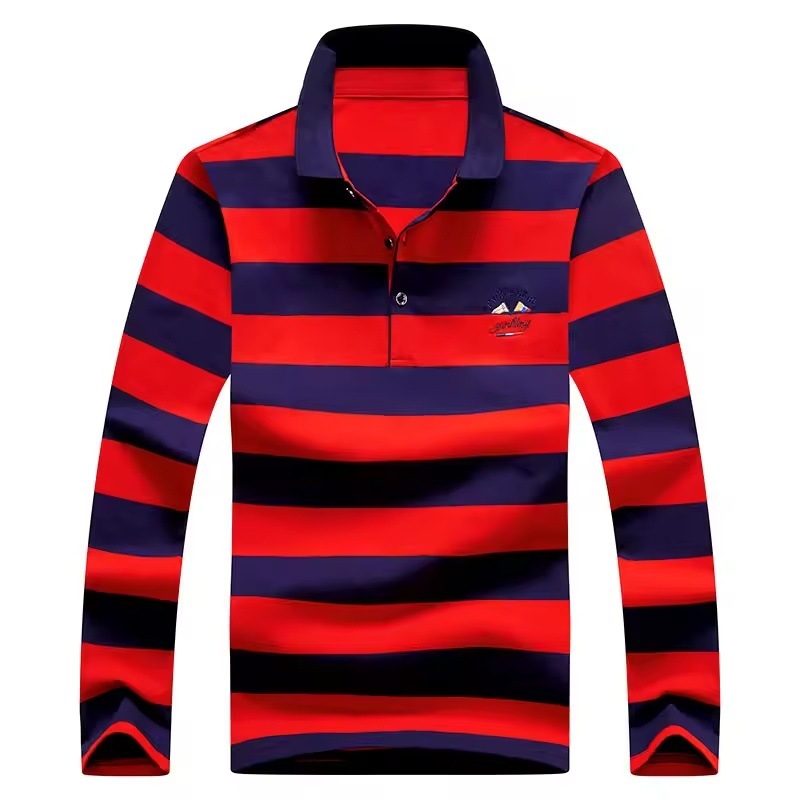 Ανδρικό πόλο με μακριά μανίκια, Slim fit, 3D ριγέ σχέδιο, ύφασμα Bird's Eye, πολυεστέρας, φθινόπωρο 2025, καθημερινή και επαγγελματική casual χρήση