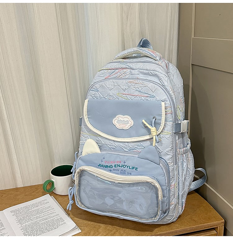 Rucsac pentru școală – exterior din nailon, impermeabil, stil proaspăt și drăguț, bretele curbate, căptușeală din poliester