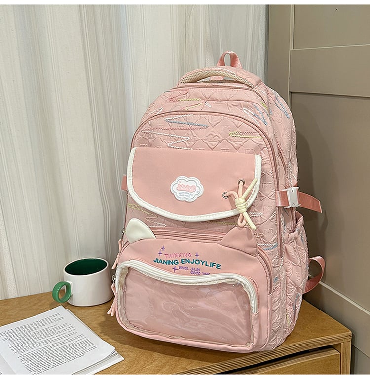 Rucsac pentru școală – exterior din nailon, impermeabil, stil proaspăt și drăguț, bretele curbate, căptușeală din poliester