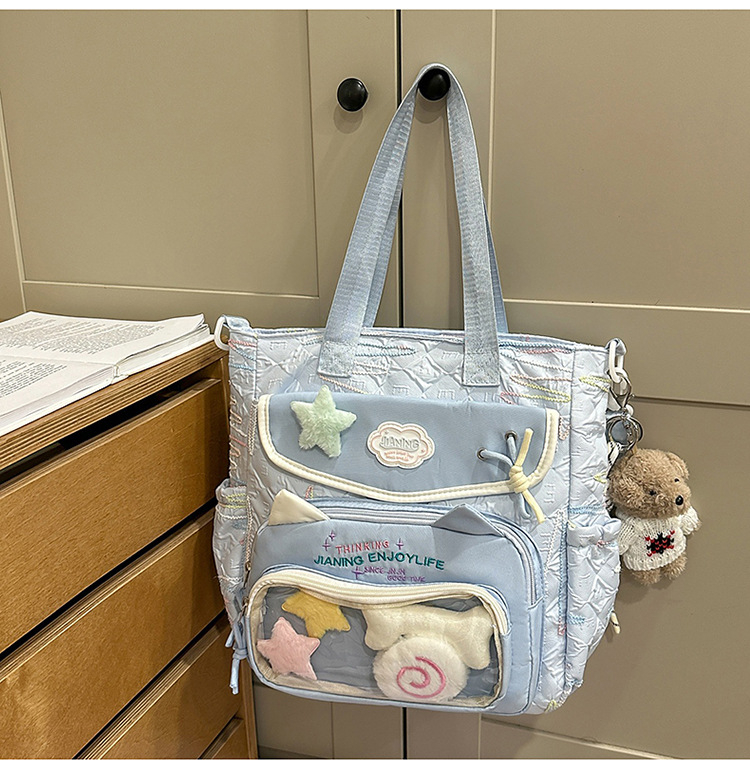 Rucsac pentru școală – exterior din nailon, impermeabil, stil proaspăt și drăguț, bretele curbate, căptușeală din poliester