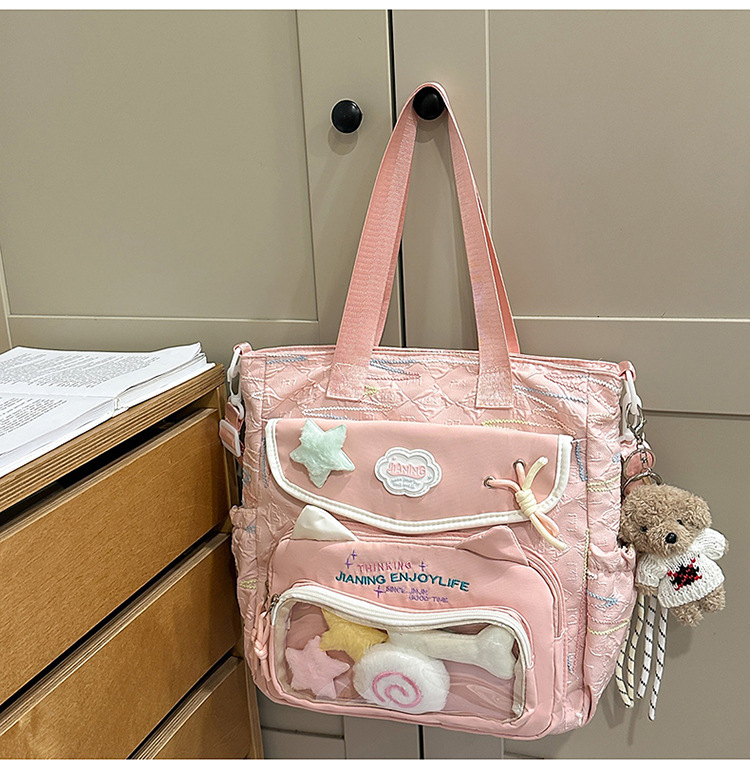 Rucsac pentru școală – exterior din nailon, impermeabil, stil proaspăt și drăguț, bretele curbate, căptușeală din poliester